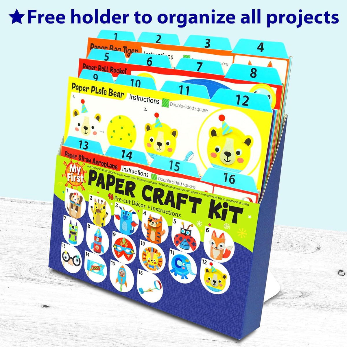 KRAFUN My First Safari Animal Paper Craft Kit, 16 DIY Arts and Crafts Zoo Animal, Organized Craft