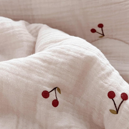 BuLuTu Cotton Muslin Kids Toddler Pillowcase Cherry Pattern, Soft Travel Pillow Ruffle Edge Nursery