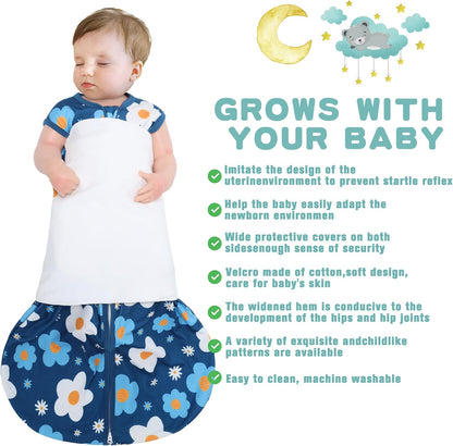 Newborn Sleep Sack Baby Swaddle,3-Way Adjustable Wearable Blanket,100% Rayon Cotton Swaddling