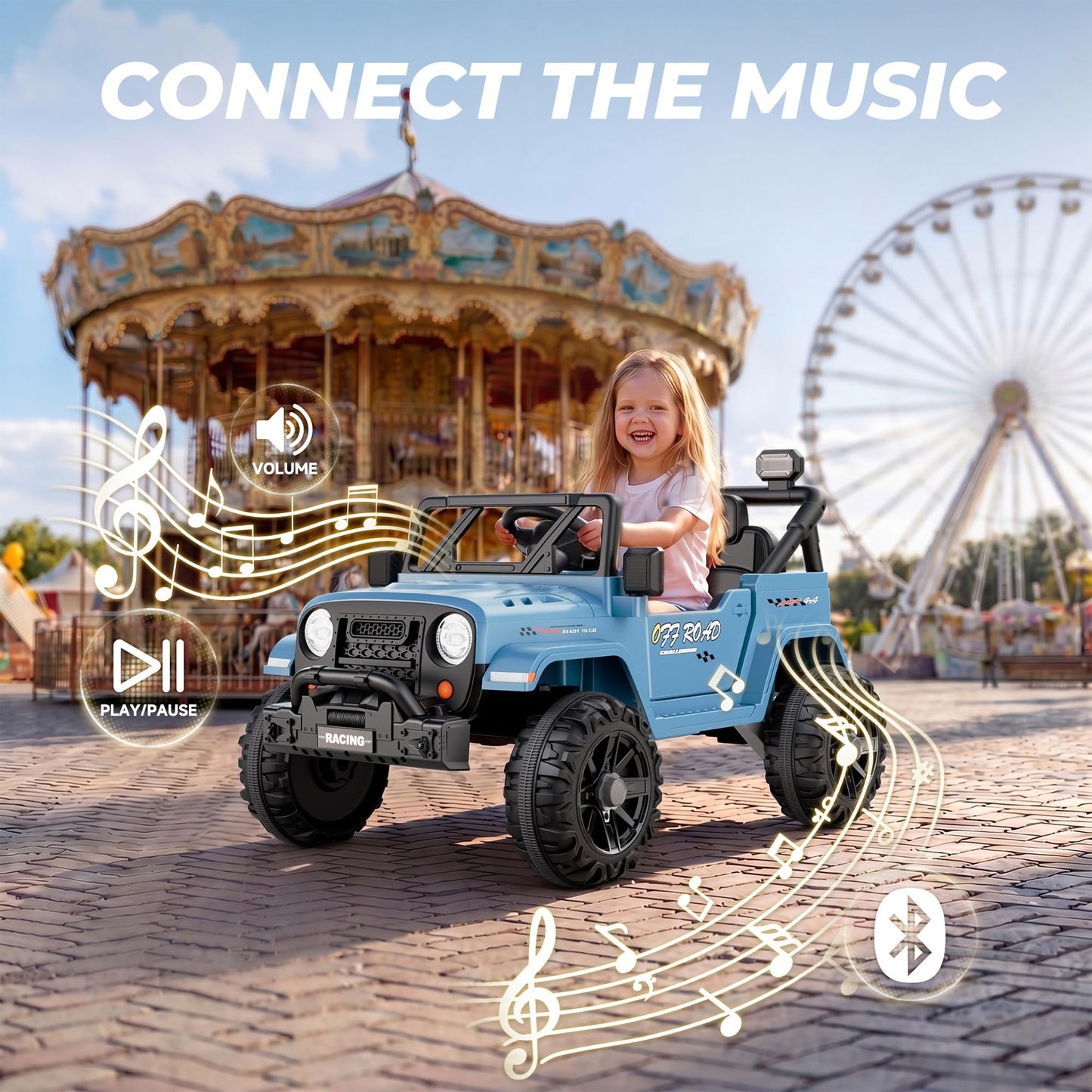 ARBELI 12V Electric Ride On Car, Toddler First Car, Blue