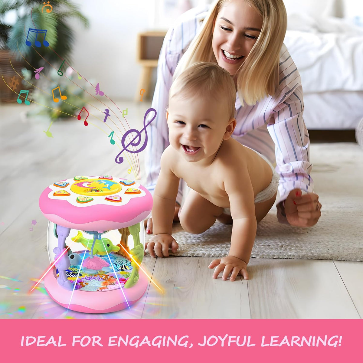Baby Girl Toys 12 Months, Musical Rotating Light Up Infant Toys Tummy Time for Infant 12-18 Months