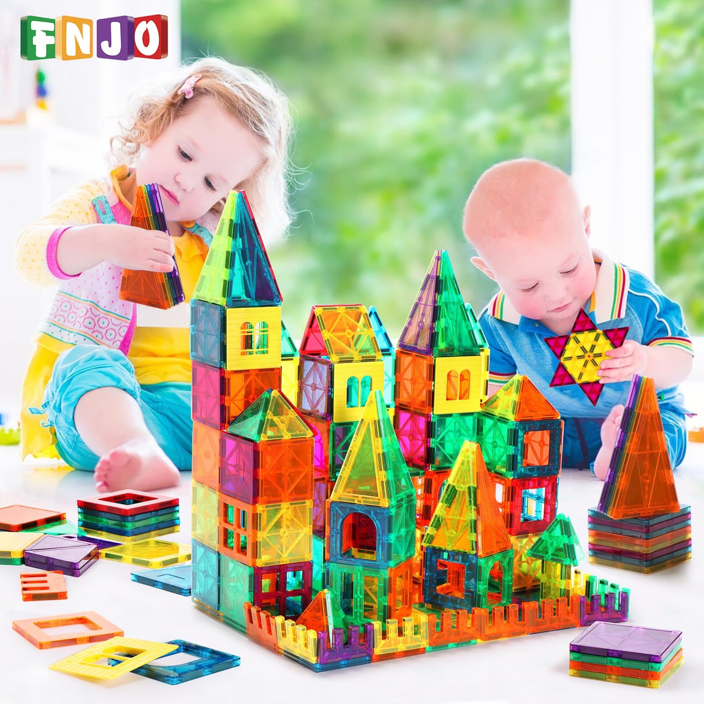 FNJO Magnetic Tiles, 100PCS Building Blocks, STEM Magnets Building Toy Set, Preschool Kindergarten