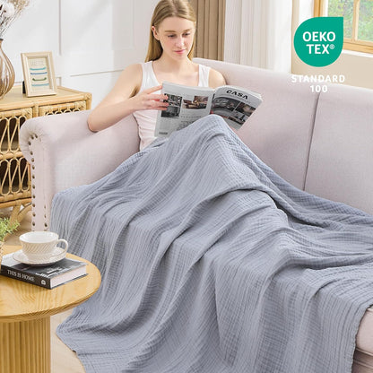 EMME Cotton Muslin Throw Blanket Couch Breathable Gauze Blanket Soft Lightweight Blankets Adults