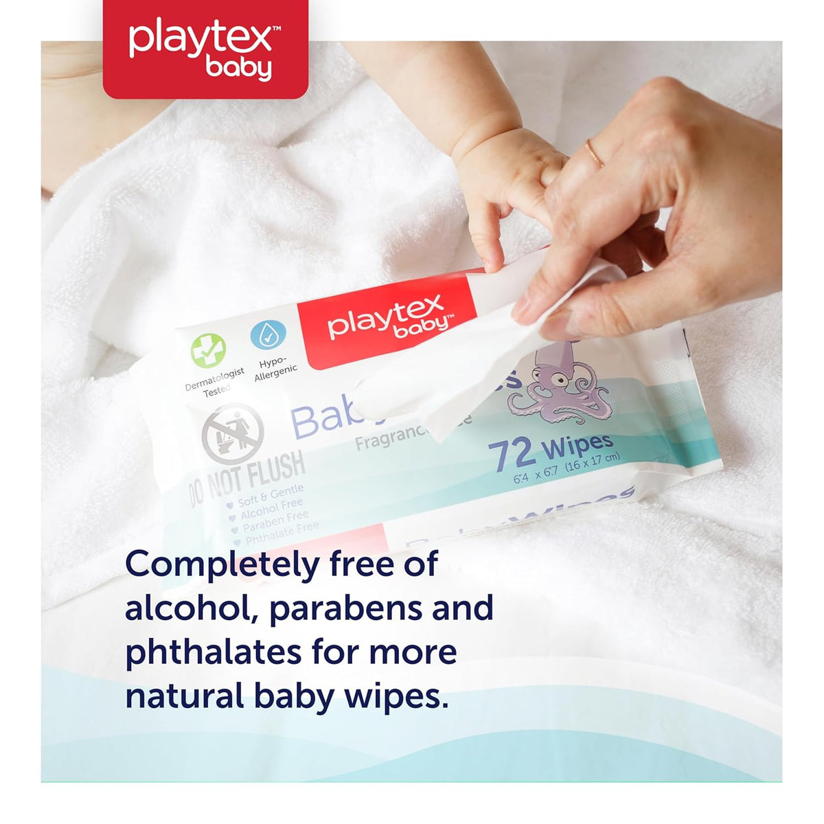 Playtex Baby Wipes, Fragrance Free, 72 Ct, 3-Pack, Dermatologist Tested Soft and Gentle Baby Face