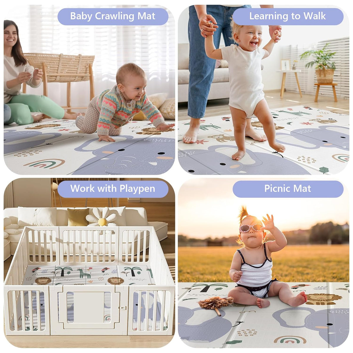 79x71 Foldable Baby Play Mat for Floor, Extra Large Non-Toxic Tummy Time and Crawling Playmat