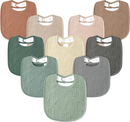 Susurration Muslin Baby Drool Bibs 10Pack Soft Square Adjustable Bandana Bibs for Unisex Baby Girls