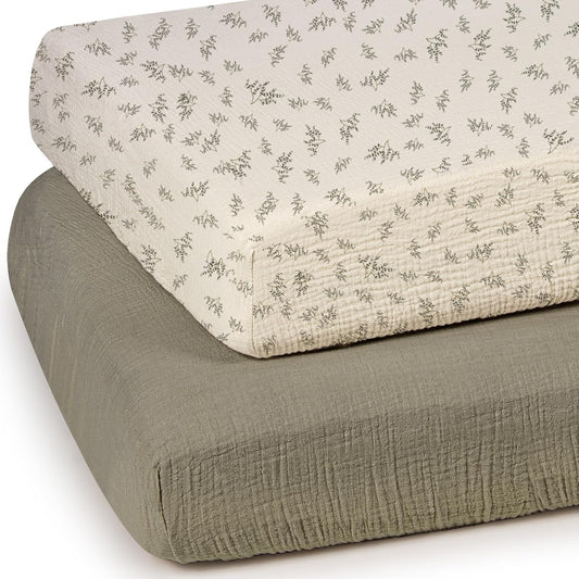 lulumoon Baby Muslin Crib Sheets - Toddler Cotton Fitted Crib Sheets Neutral for Boys and Girls