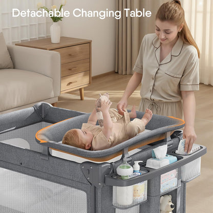 4 in 1 Baby Bassinet, Pack and Play, Bedside Crib Sleeper, Diaper Changer, Quickly Assembled and