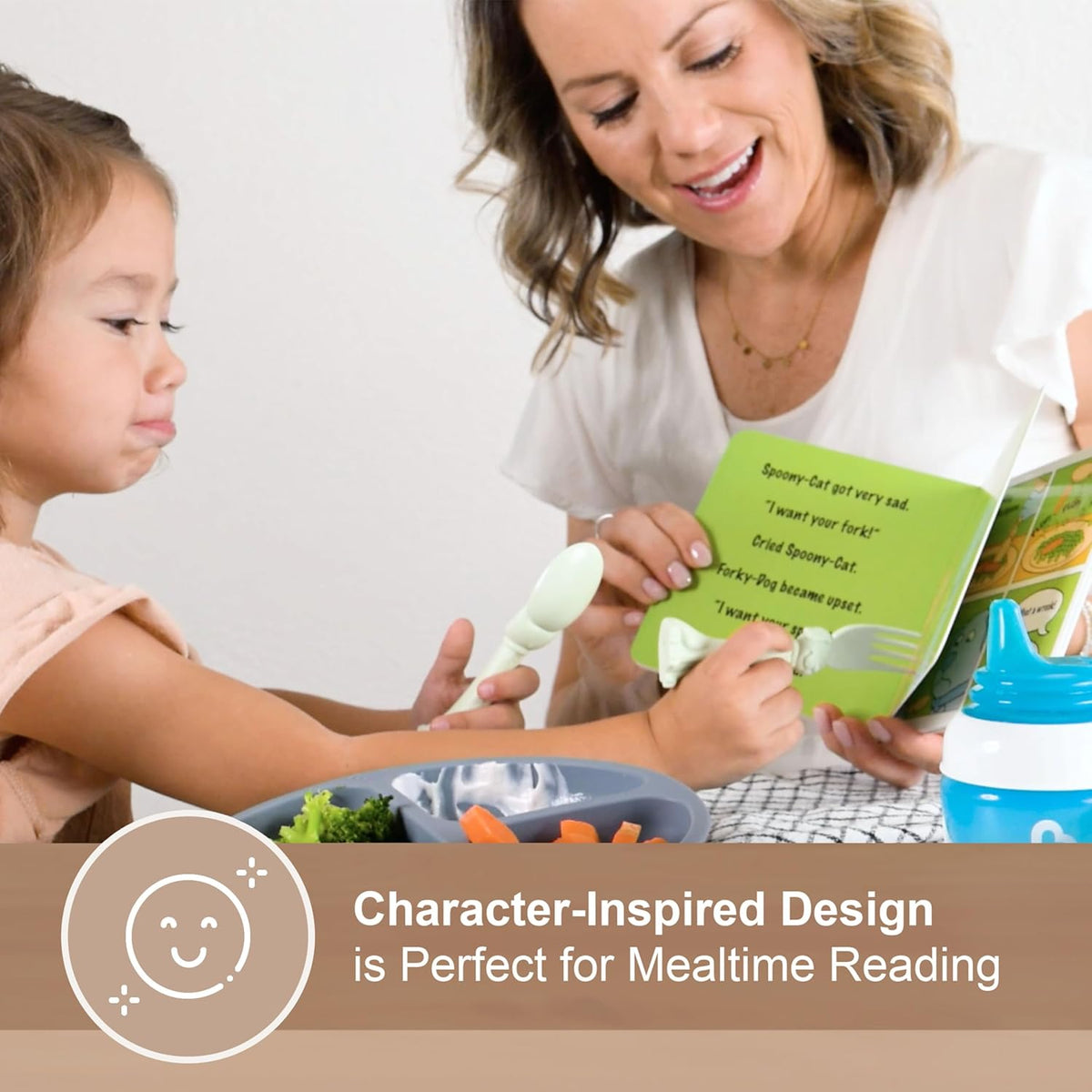 Made in USA Spoon la la Toddler Utensils Set (2 Pack) & Board Book - Spoon & Fork for Kids