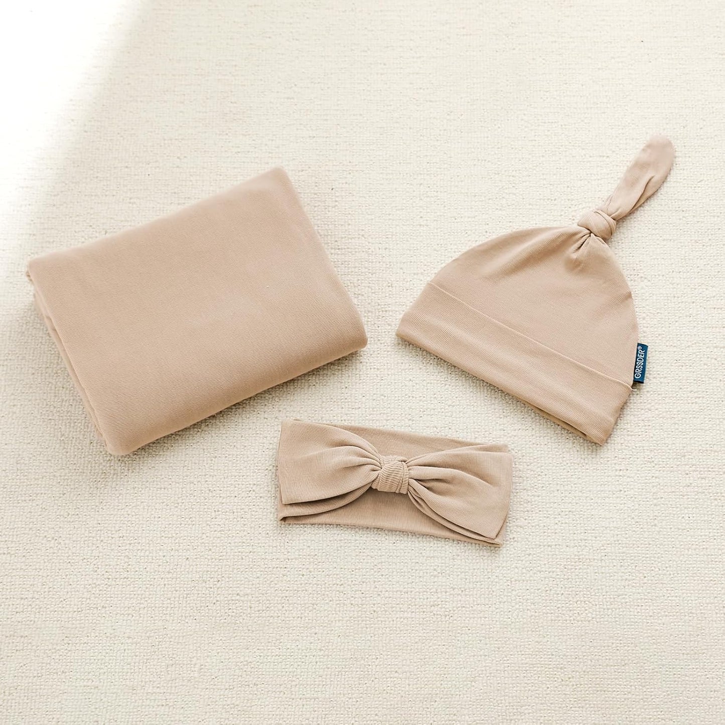 GRSSDER Newborn Swaddle Blanket, Ultra Soft Jersey Receiving Blanket with Matching Headband and
