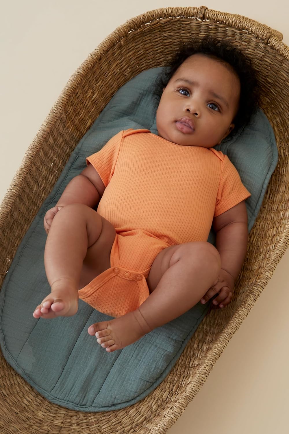 MORI Baby Ribbed Short Sleeve Bodysuit with Envelope Neck and Nickel Free Poppers - Unisex Toddler