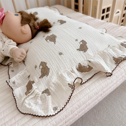 BuLuTu Cartoon Bear Muslin Pillowcase for Boys Girls Cute Animal Print Toddler Pillow Cases Soft