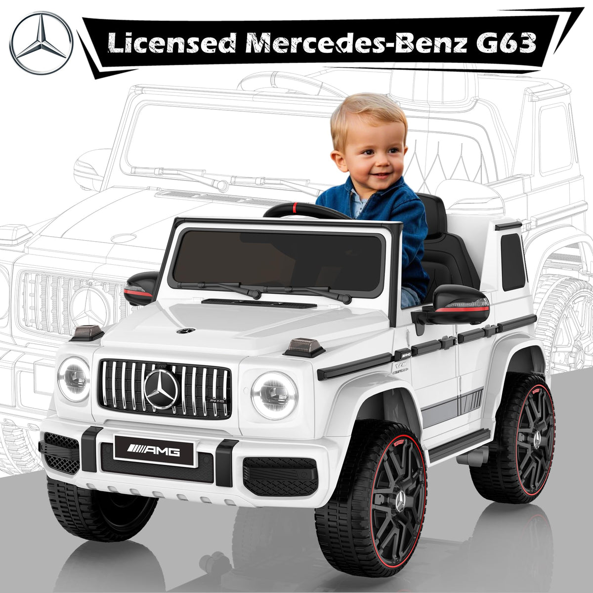 ANPABO 12V 7AH Licensed Mercedes-Benz G63 Electric Car for Kids, White