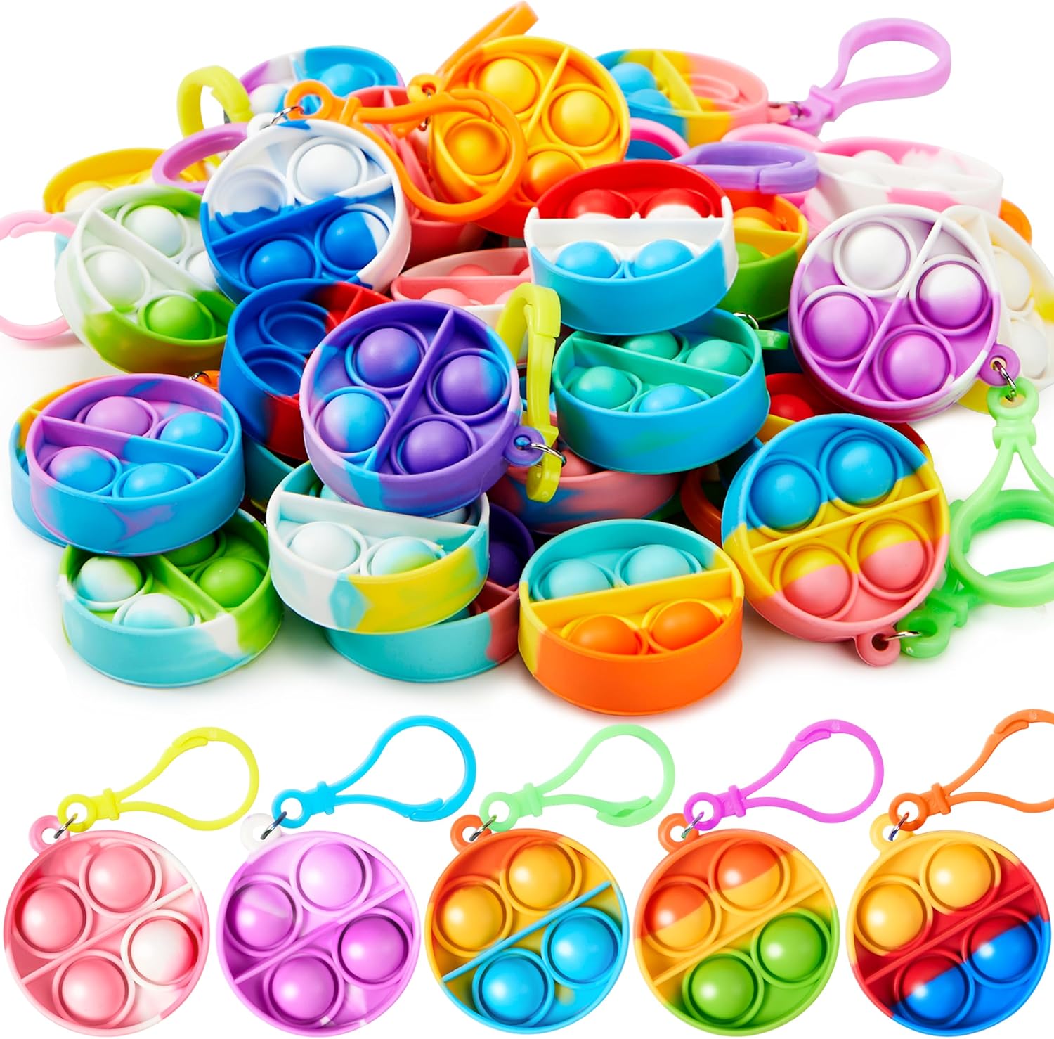 JOYIN Round Pop Fidget Keychain Mini Fidget Toys Bulk 90 Pack Party Favors for Kids 4-8,8-12 Years