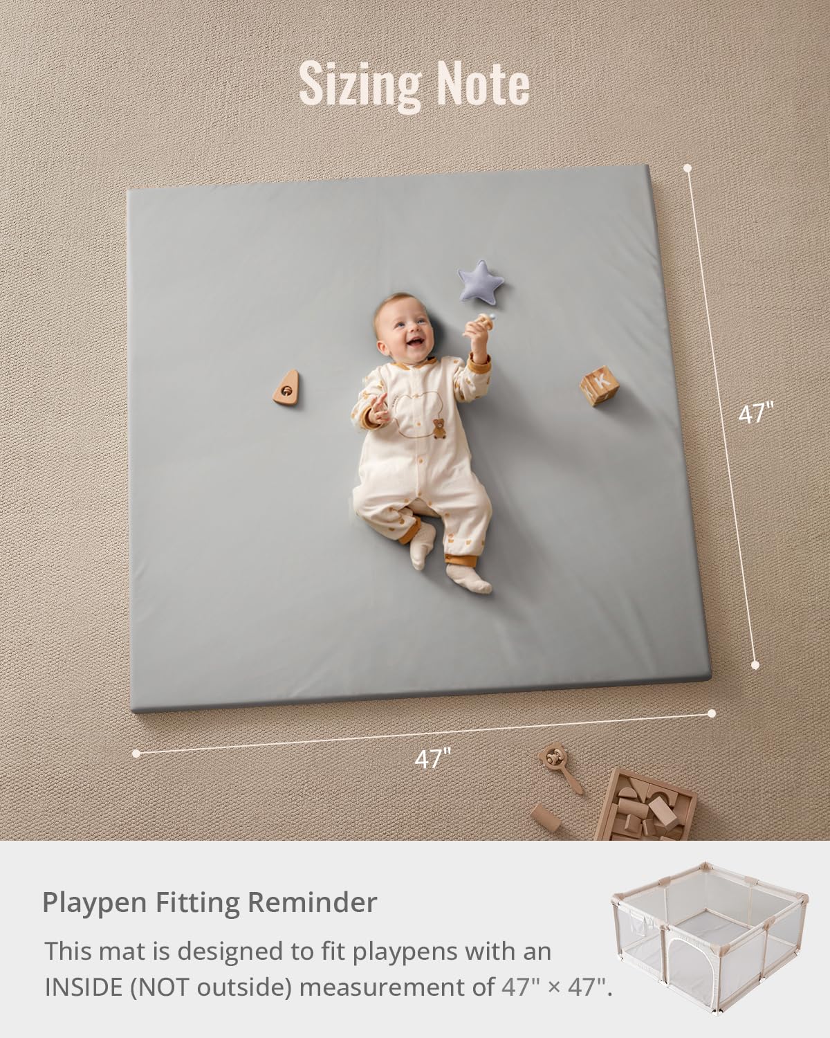 Blissful Diary Vegan Leather Baby Play Mat, 47x47 Thicken Foam Cushioned & Waterproof Playpen Mat