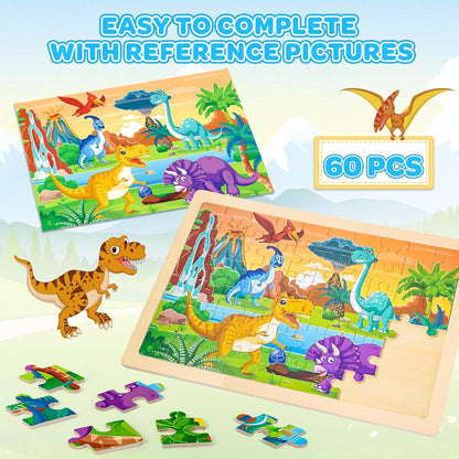 LACCHOUFEE 6 Pack Wooden Vehicle Puzzles for Kids Age 3 4 5 Year Old, 60 Pcs Montessori Toddler