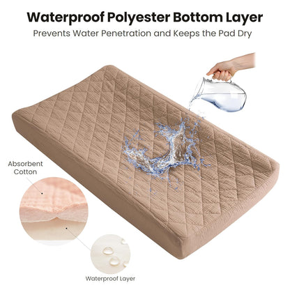 Konssy Waterproof Muslin Changing Pad Cover 2 Pack, Quilted Cotton Fitted Diaper Changing Table