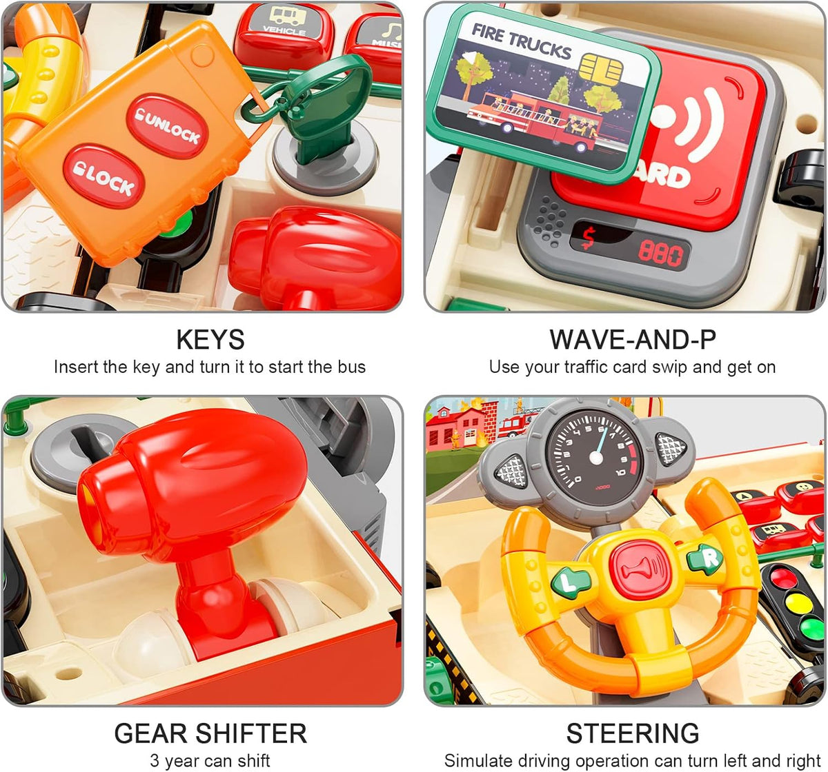HONGTUO Fire Truck Toys with Teaching Meaning, Simulation Steering Wheel Driving Toy, Toddlers Fire