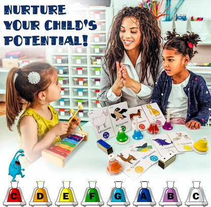MINIARTIS Desk Bells for Kids | Educational Music Toys for Toddlers 8 Notes Colorful Hand Bells Set