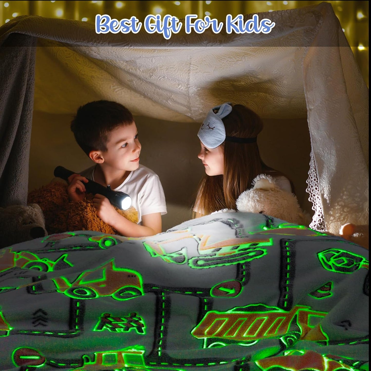 Construction Truck Toys Gifts for Boys - Glow in The Dark Excavator Blanket Birthday Easter