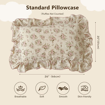 BuLuTu Muslin Toddler Kids Pillowcases Standards Size Pillow Cases for Toddlers Bed, Pink Floral