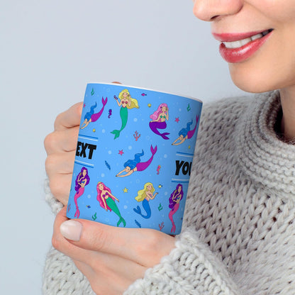Personalized Mug for Kids - Mermaids - Custom Name/Text, Ceramic Hot Chocolate/Cocoa/Coffee Cup for