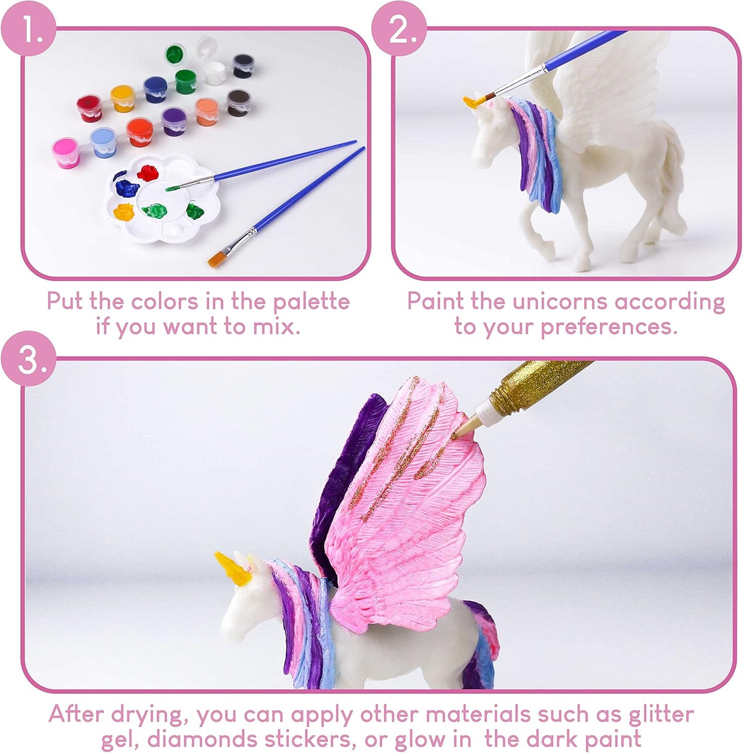 BONNYCO Unicorns Gifts for Girls Painting Kit with 18 Figurines Painting for Kids with Glow in The