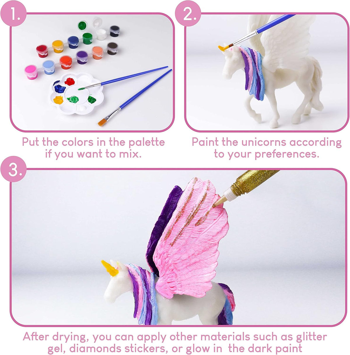BONNYCO Unicorns Gifts for Girls Painting Kit with 18 Figurines Painting for Kids with Glow in The