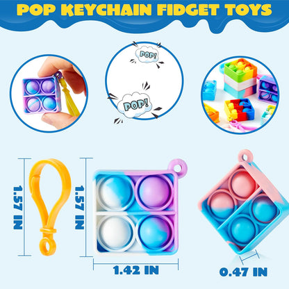 JOYIN Square Pop Fidget Keychain Mini Fidget Toys Bulk 90 Pack Party Favors for Kids 4-8,8-12 Years