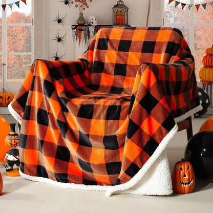 Touchat Halloween Blanket Twin Size 60" X 70"，Fall Autumn Harvest Sherpa Fuzzy Fluffy Soft Cozy