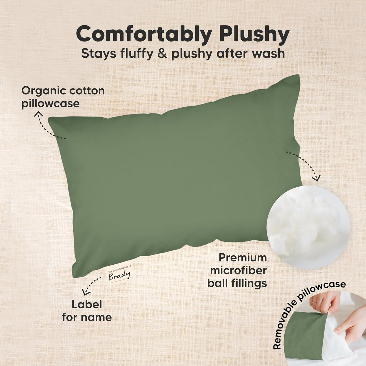 Mini Toddler Pillow with Pillowcase - 9x13 My Little Dreamy Travel Kids Pillow for Sleeping