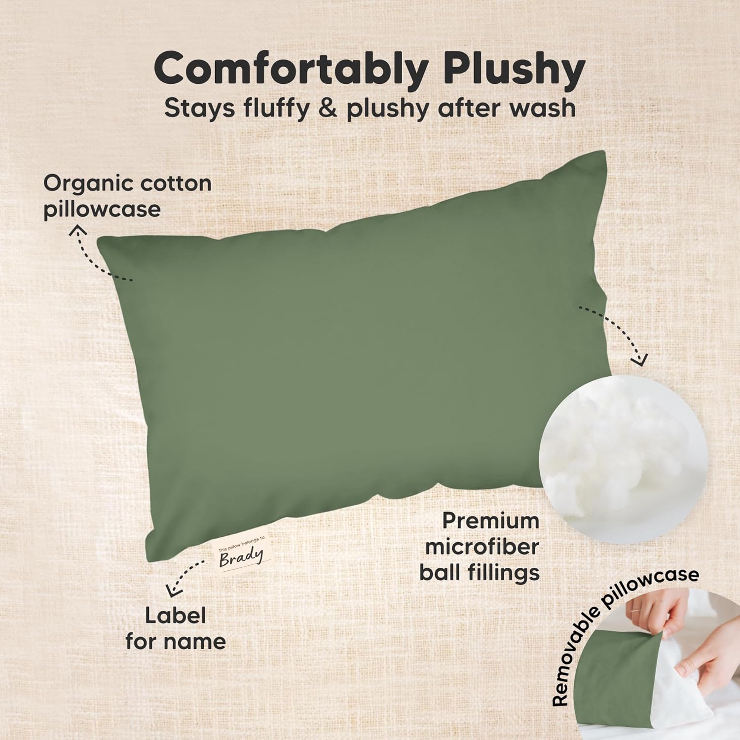 Mini Toddler Pillow with Pillowcase - 9x13 My Little Dreamy Travel Kids Pillow for Sleeping