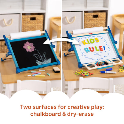Melissa & Doug Magnetic Tabletop Easel, Deluxe Double-Sided Wooden Art Set with Chalkboard