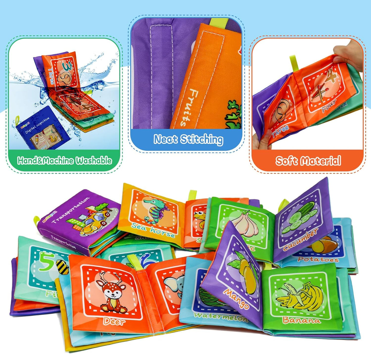 Dr.Rapeti Soft Cloth Books Baby Books Bath Books 6-Pack for Baby Infant Toddler Kids Crinkle