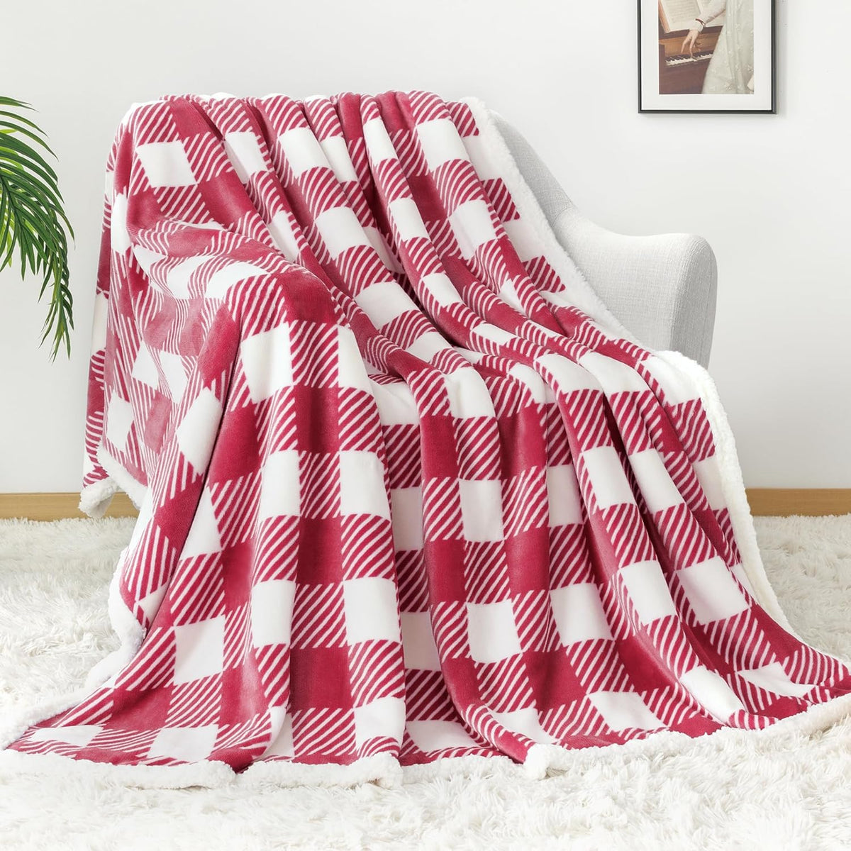 Touchat Sherpa Plaid Twin Blanket 60" X 70", Fuzzy Fluffy Soft Cozy Throw Blanket, Twin Size Plush