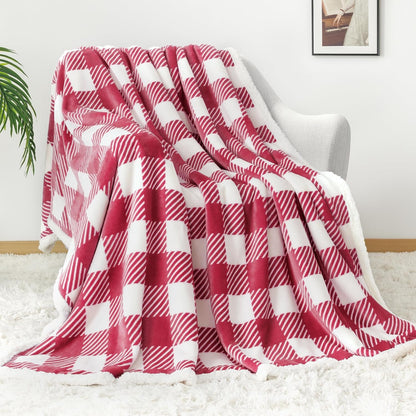 Touchat Sherpa Plaid Twin Blanket 60" X 70", Fuzzy Fluffy Soft Cozy Throw Blanket, Twin Size Plush