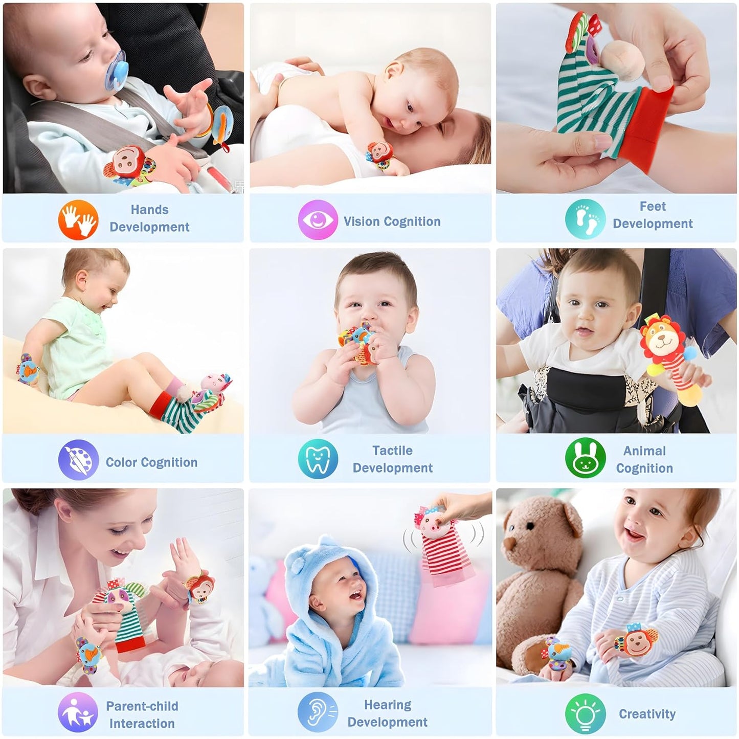 Wrist Rattles Foot Finder Rattle Toy for 0-4 Months Baby, Feet Leg Ankle Socks Arm Hand Bracelet