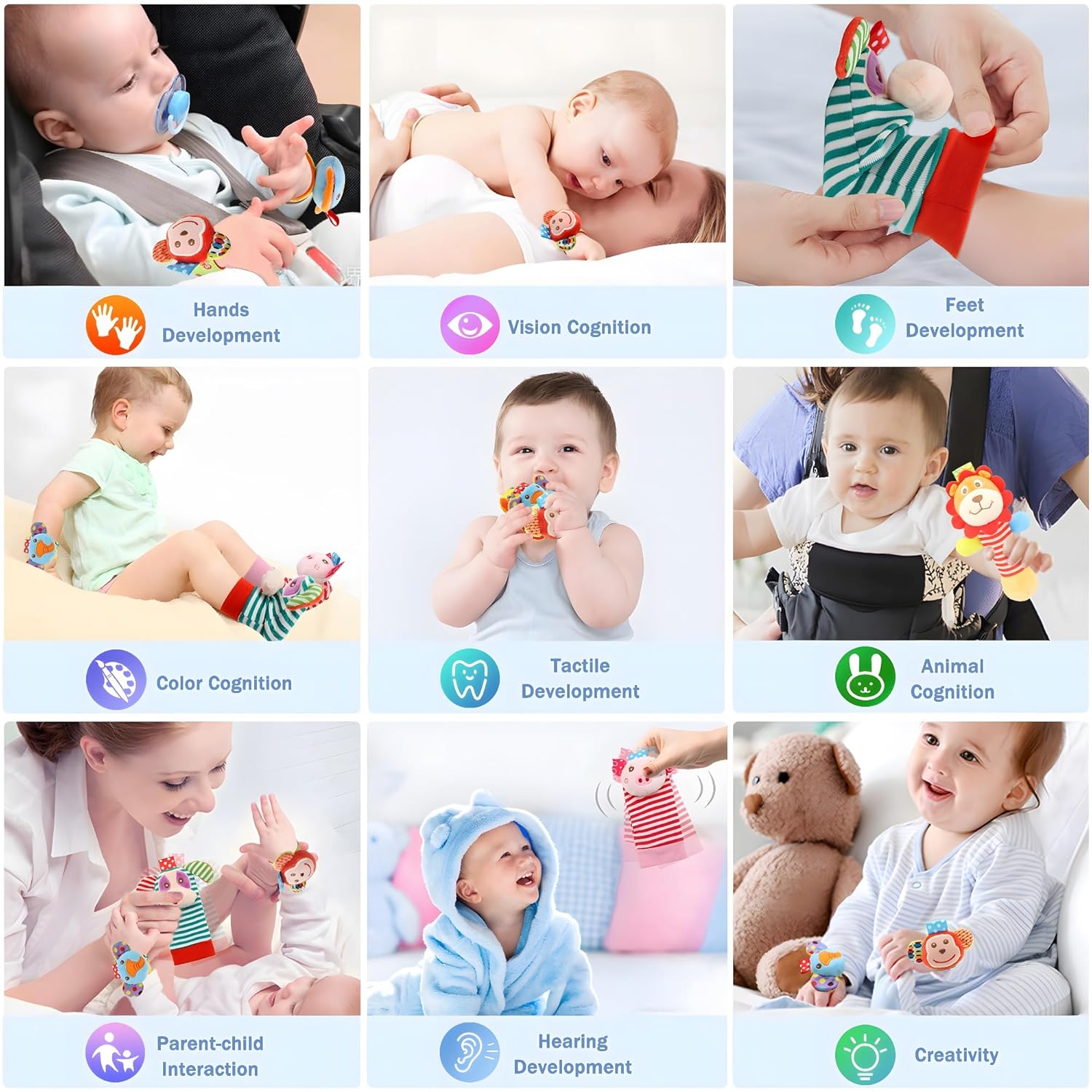 Wrist Rattles Foot Finder Rattle Toy for 0-4 Months Baby, Feet Leg Ankle Socks Arm Hand Bracelet