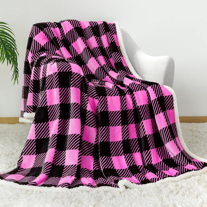Touchat Sherpa Plaid Twin Blanket 60" X 70", Fuzzy Fluffy Soft Cozy Throw Blanket, Twin Size Plush