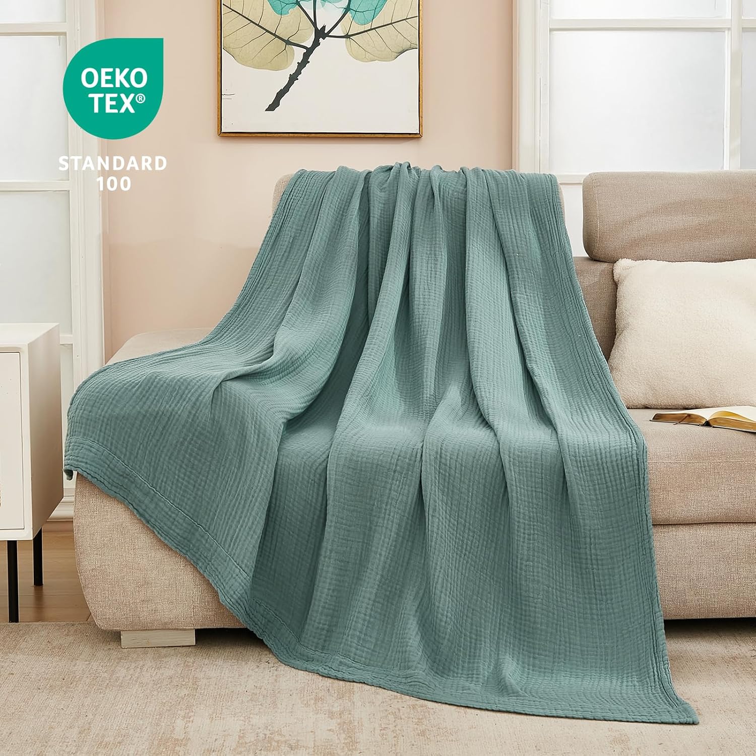 EMME Cotton Blanket Twin XL for Bed Soft Muslin Blankets 66"x90" Lightweight Breathable Layering