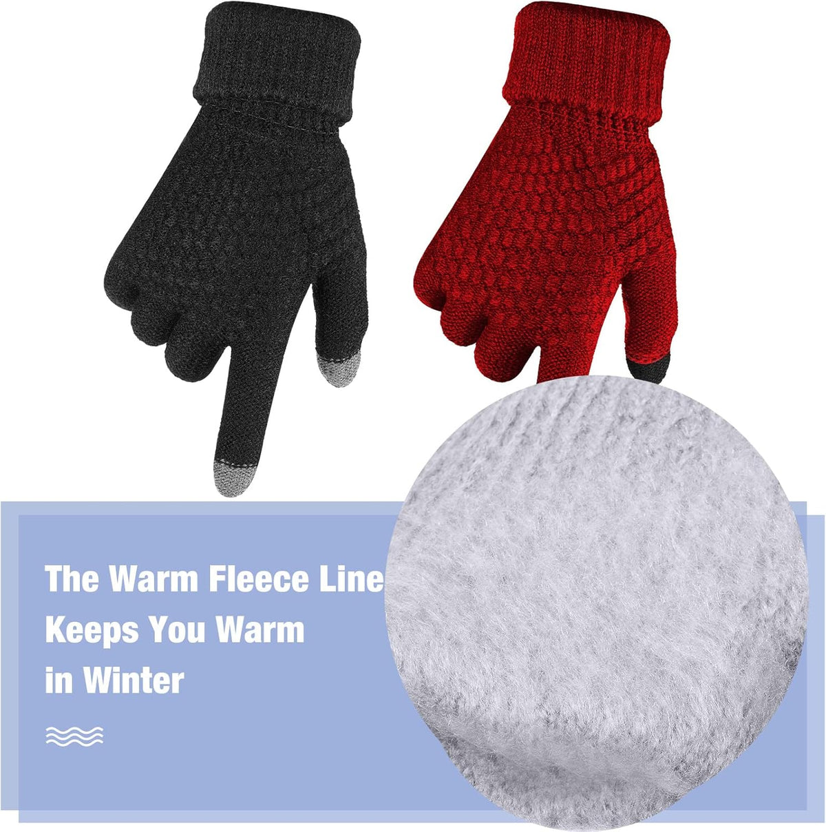 Geyoga 2 Pairs Women's Winter Touch Screen Gloves Soft Warm Fleece Lined Knit Elastic Cuff Winter