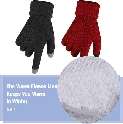 Geyoga 2 Pairs Women's Winter Touch Screen Gloves Soft Warm Fleece Lined Knit Elastic Cuff Winter