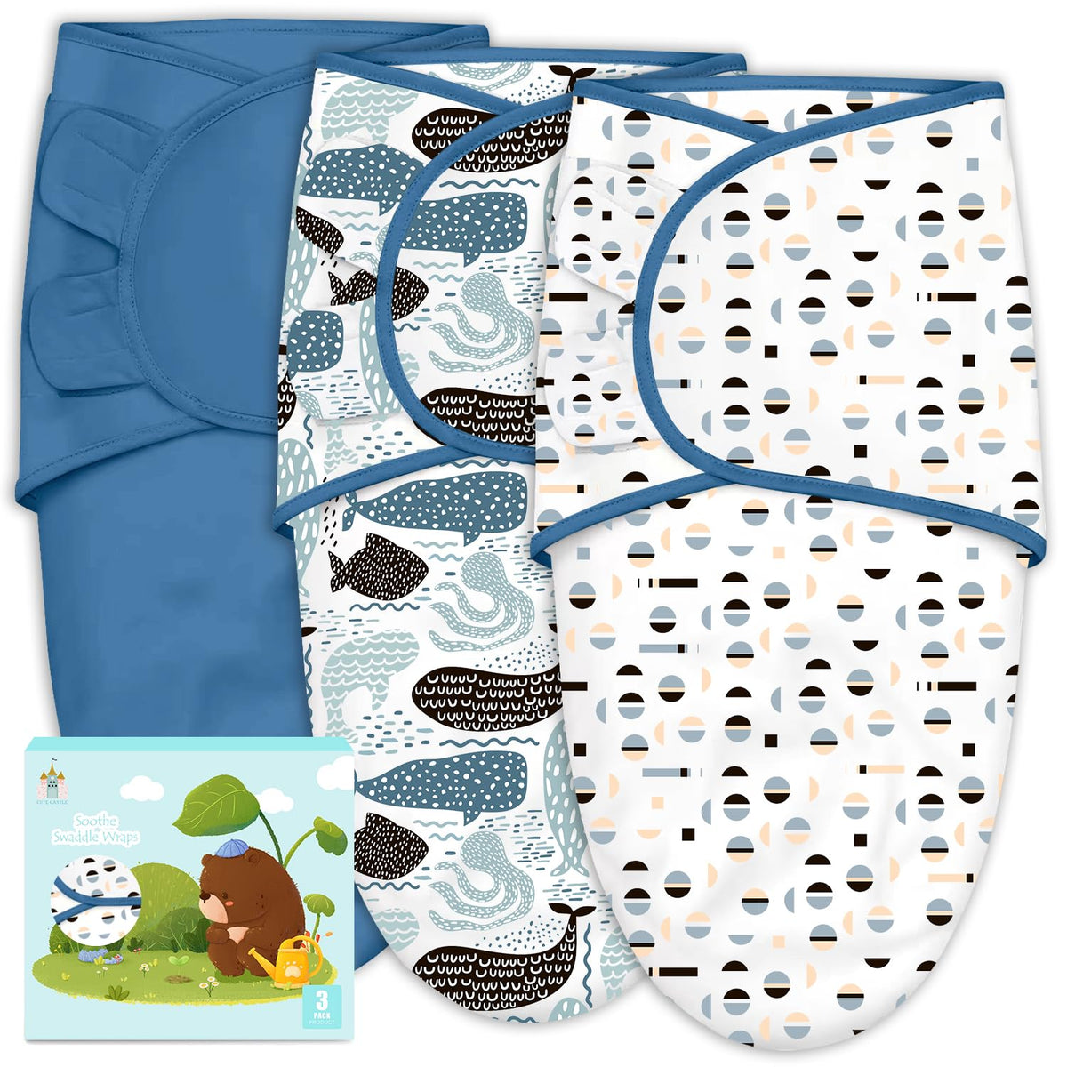 Cute Castle 3-Pack Baby Swaddle Sleep Sacks - Newborn Swaddle Sack - Ergonomic Baby Swaddles