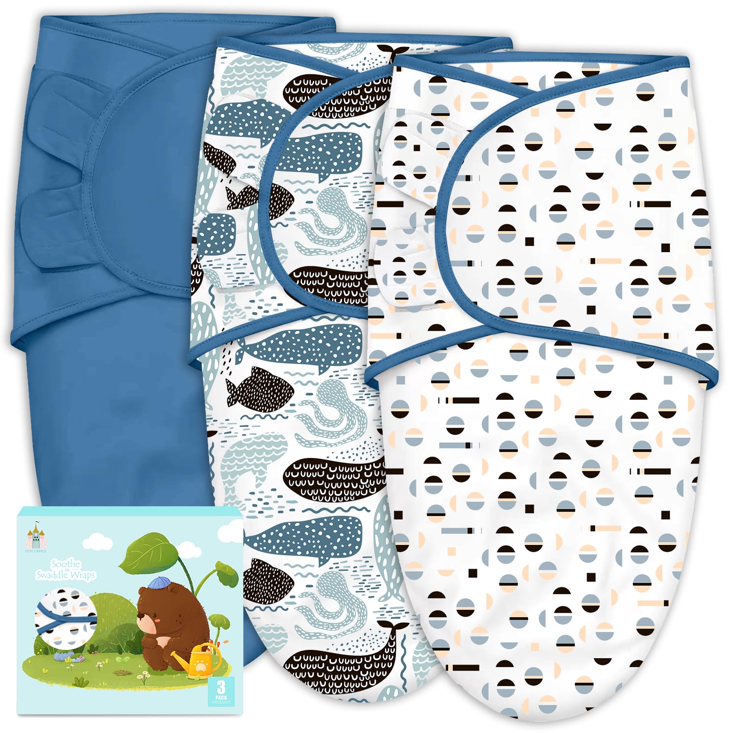 Cute Castle 3-Pack Baby Swaddle Sleep Sacks - Newborn Swaddle Sack - Ergonomic Baby Swaddles