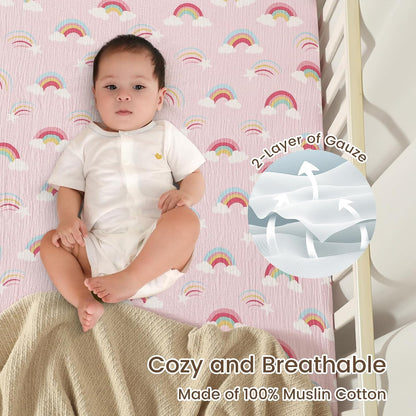 david's kids Muslin Mini Crib Sheets, 2 Pack Cotton Pack N Play Sheets for Boys Girls Neutral, Soft
