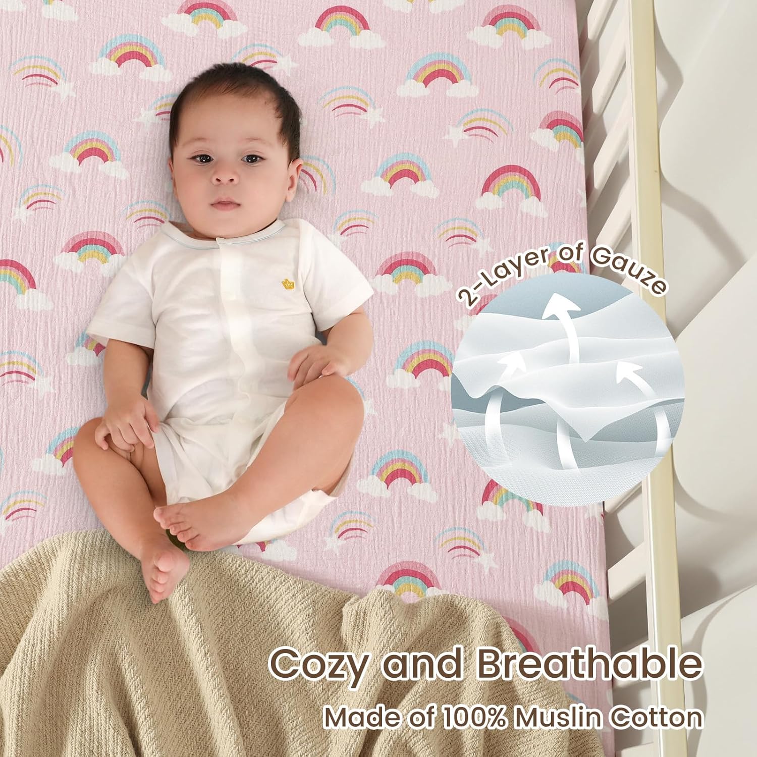 david's kids Muslin Crib Sheets for Boys Girls, 2 Pack 100% Cotton Soft Breathable Fitted Baby