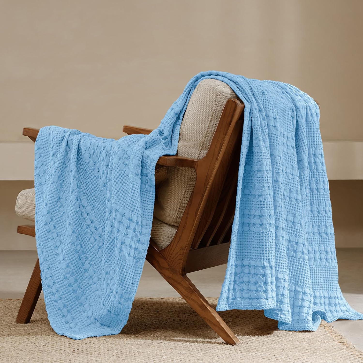 PHF 100% Cotton Waffle Weave Throw Blanket, Soft Lightweight Breathable Cozy Summer Throws for