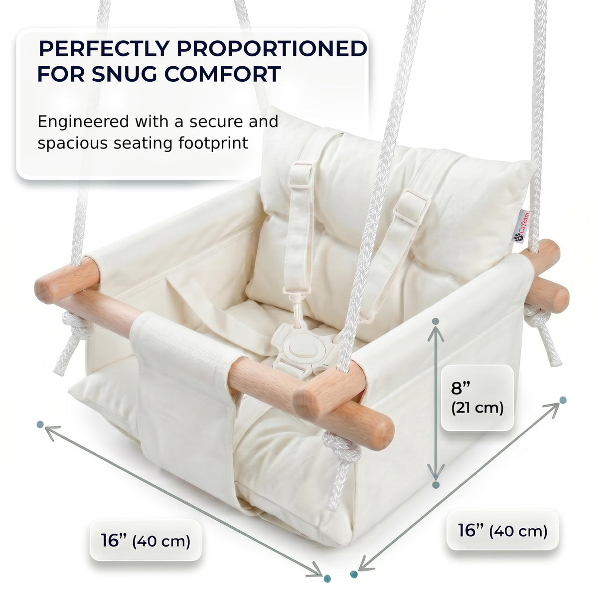 CaTeam Canvas Baby Swing Seat with 5-Point Safety Belt — Wooden Hanging Toddler Swing, Indoor &