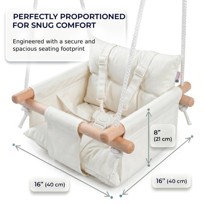 CaTeam Canvas Baby Swing Seat with 5-Point Safety Belt — Wooden Hanging Toddler Swing, Indoor &