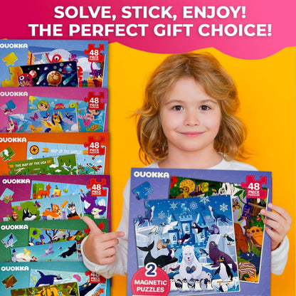 QUOKKA Magnetic Toddler Puzzles Ages 4-6 - 2x48 Travel Puzzles Games for Kids 3-5 Years Old